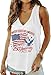 Butovek Women 250th Anniversary Deep-V Neck Tank Top 4th of July Patriotic Shirt 1776-2026 American Flag Graphic Sleeveless Summer Vest Top(L,White04)