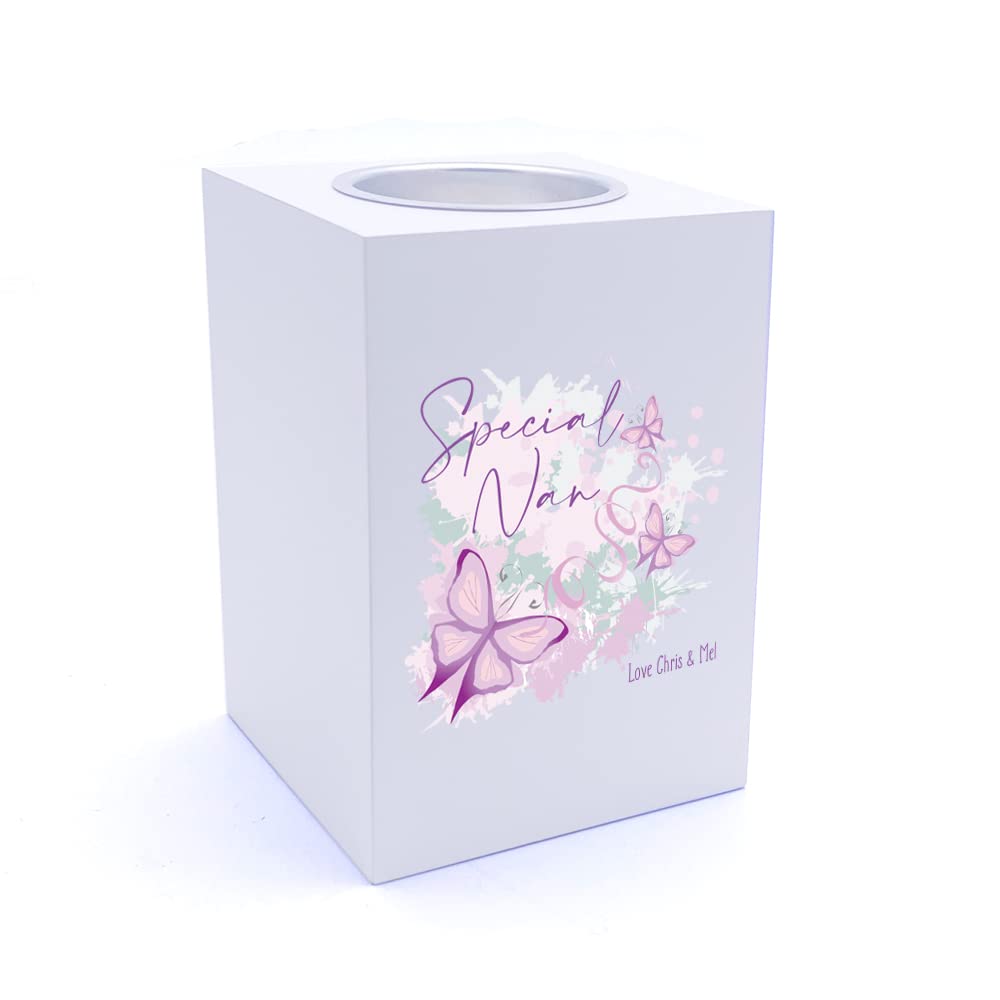 Ukgiftstoreonline Men's Pink,Purple Personalised Special Nan Pink And Purple Butterfly Gift Tea Light Holder