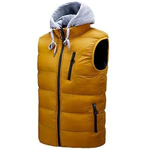 Mens Body Warmers Gilet Jas,Heren Mouwloos Vest Met Capuchon,Gewatteerd Vest Jack Outdoor Vest Gember-Kleur Mouwloos Gewatteerd Vest Heren Jack Winddichte Ritsen Bodywarmer Voor Mannen Tieners