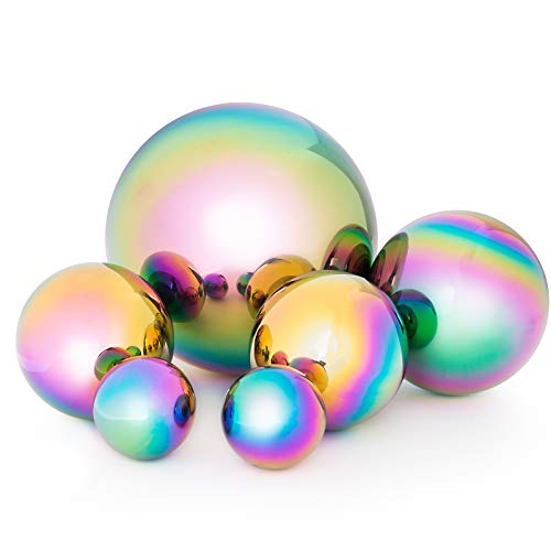 GloBrite 6 Stück mehrfarbige Edelstahlkugeln für Zuhause, Gartendekoration, Dekorationen, 50-150 mm, hochglanzpoliert, hohle Kugel, reflektierende Gartenkugel Cover