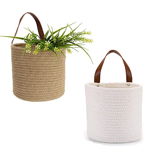 7WUNDERBAR Aufbewahrungskörbe Wandkorb Hängekorb mit PU-Ledergriff 2...