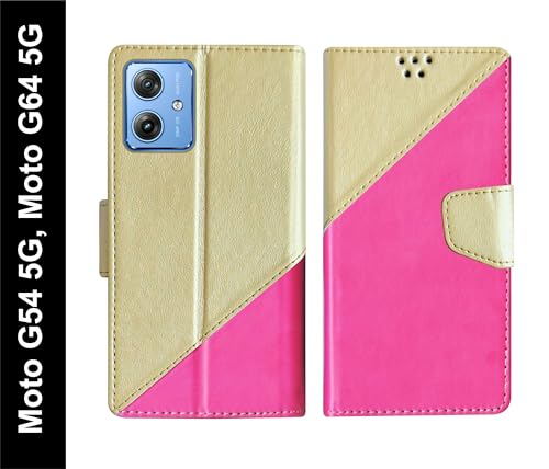 Image of SBMS Flip Cover Back Case Cover for Motorola Moto G64 5G / Motorola Moto G54 5G Flip Cover Case Back Cover Case with Magnatic Closure | Inbuilt Stand | Card & Money Pocket (MultiPink)