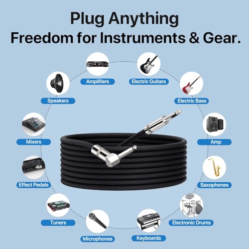 Image of Short Guitar Cable 3.3ft, 1-Pack, TS 1 /4 Quarter Inch Cords Braided | Amp Cord Shielded Electric Guitar Chord to Ampliefier, Aux Cords Right Angle Bass Instrument Cable, Black
