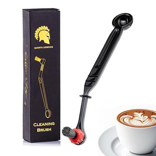 Barista Legends® Spazzola di pulizia per macchine portafiltro Gruppi di infusione – Spazzola per la pulizia del gruppo infusore in plastica priva di BPA con dosatore detergente sul manico e 2 spazzole