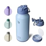 BOTTLE BOTTLE 水筒 850ml 保冷保温 二重構造 ステンレス 魔法瓶 ストロー付き 直飲み 2WAY蓋 底部収納 漏れ防止 持ち運び 食洗機対応 スポーツ アウトドア ブルー