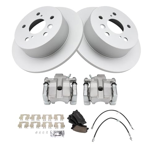 Image of TRQ Rear Brake Pad and Rotor Set Ceramic Coated Rotors Calipers Compatible with 2007-2012 Lexus ES350 2008-2012 Toyota Avalon 2007-2011 Camry