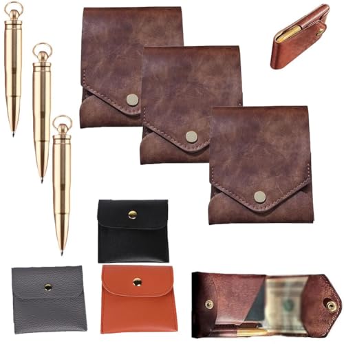 Vintage Handmade Leather Wallet, 2025 New Multifunctional Leathers Business Card Holder, Compact Slim Minimalist Men's Wallets, Card Cases and Money Organizers with Pen Slot for Men(3Pcs)