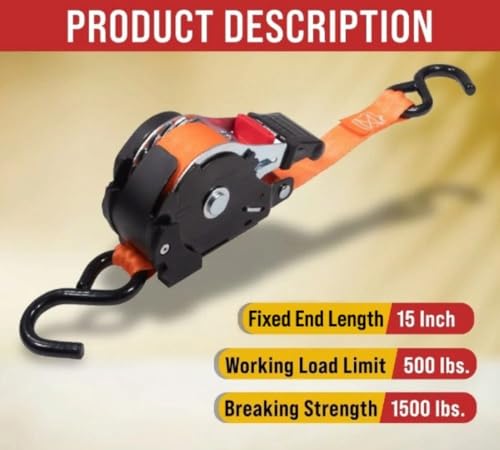 Mytee Products 20 Pack Orange Auto Retract NO-RATCHETING Ratchet Straps | 1