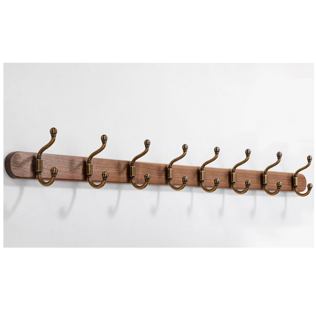 QPKZ Walnut Wood Coat Rack Wall Mount, Metal Woodden Wall Hooks Entryway Hanging Rack Coat Hooks Rail Clothes Towel Racks for Coat, Bag, Towel, Key, Hat, Umbrella 8hook