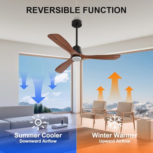 Image of Obabala 52 Inch Ceiling Fans with Lights and Remote Control-Outdoor Ceiling Fan Walnut Wood 3 Blade for Bedroom Living Room Indoor Farmhouse Patio, Reversible Noiseless DC Motor