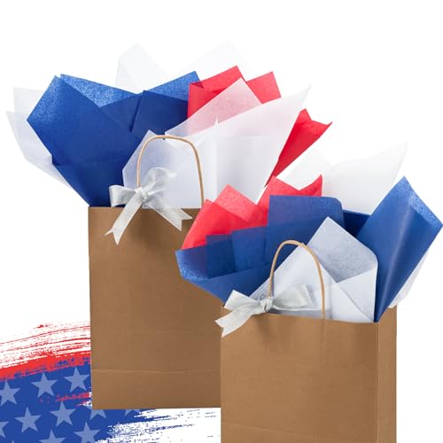 Image of Simetufy 115 Sheets Red White & Blue Tissue Paper for Flag Day Gift Bags | 14x20 Wrapping Tissue Paper Bulk for Gift Bags Packaging, Patriotic or Independence Day, Birthday, DIY Crafts