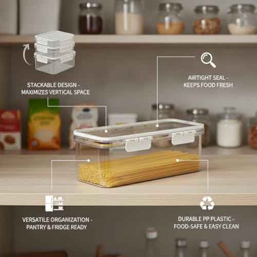 Syyavrrta Food Storage Container with Lid, Stackable PP Plastic Bin for Pantry and Fridge Organization, Clear Rectangular Organizer for Dry Goods, 12.6 x 4.4 x 4.4 Inches (1 Pack) - Image 4