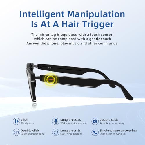 Image of Smart Glasses for Men Women, UV400 Polarized Sunglasses Lenses | Open Ear Bluetooth Sunglasses with Mic & Speakers, Hands-Free Calls, Voice Assistant, Touch Control, Driving Sports Outdoor