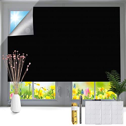 LONENESSL Temporary Blackout Blinds（300x145cm）100% Blackout Material for Any Window Cut to Size |48 Adhesive Tapes |Easy to Stick on Blinds for Windows |With marker pens & tape measure & storage bag