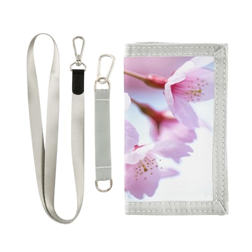 Cherry Blossoms Light Pink Kids Wallet for Boys Girls Trifold Outdoor Sport Wallets for Teen Children Youth Wallet with Zippered Coin Pockets Card Holders Front Pocket Wallets with Magic Sticker2