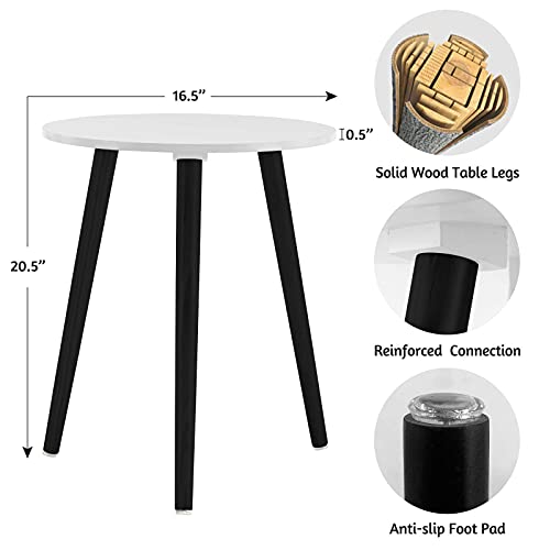 Apicizon Round Side Table, White Nightstand Coffee End Table For Living Room, Bedroom, Small Spaces, Easy Assembly Modern Home Decor Bedside Table With Black Wood Legs, 16.5 X 20.5 Inches #TOP2