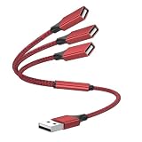 POHFP 1FT USB Splitter 3 in 1 Out, A Male to 3 Female Extension Cable, Red