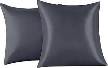 Set of 2 Satin Pillow Cases 65 x 65 cm, Dark Grey Satin Pillowcases, Soft Satin Pillow Covers Takes Care of Your Skin and Anti-Hair Loss