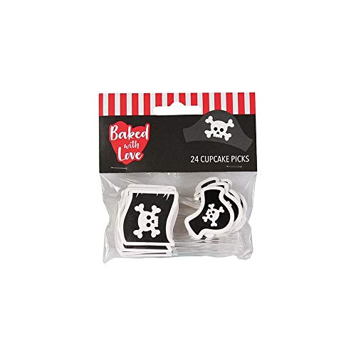 Baked With Love Pirate Cupcake Picks, Pirate Cake Decorations, Cake Toppers - 24 Pack