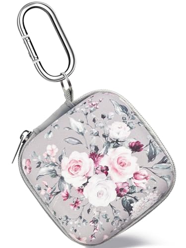 Earbud Case Headphone Organizer Ear Bud Case Portable EVA Carrying Box Storage Bag with Carabiner for AirPods Beats Bose Galaxy Buds 4/3/FE Data Cable Storage (Pink Rose)