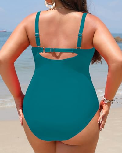 Image of Women Plus Size One Piece Swimsuits Tummy Control Twist Front Bathing Suit