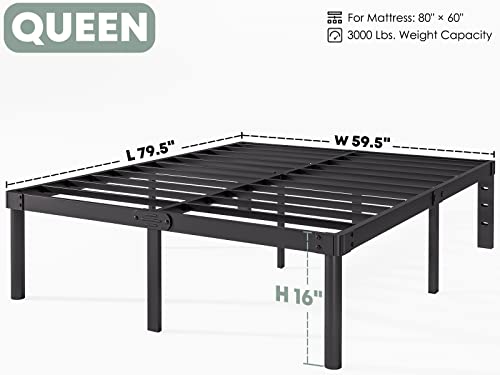 Rldvay Bed-Frame-Queen, 16 Inch Metal-Queen-Bed-Frame, Heavy Duty Queen Platform Bed Frame No Box Spring Needed, Easy Assembly, Noise-Free, Black #TOP2