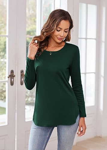 Image of Herou Women's Casual Long /Short Sleeve T Shirt Crewneck with Side Split Fall Pullover Loose Tunic Sweater Tops