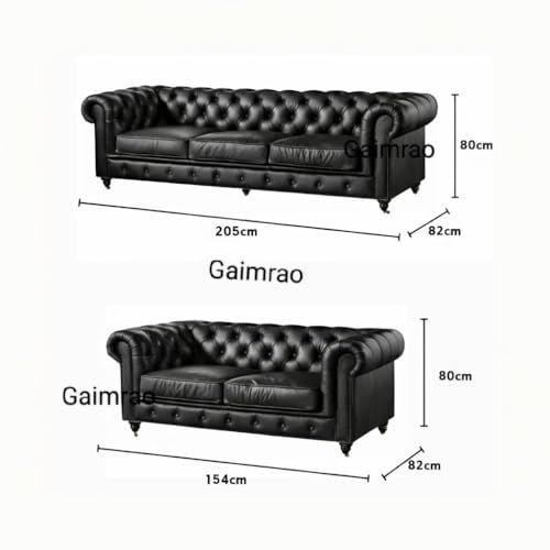 Image of Classic Leatherette Chester Sofa Set Button Tufted, Classic Style Sofa Set for Living Room, Office, and Hallway Colour (Black Leatherette, 3+2 = 5 Seater Sofa)