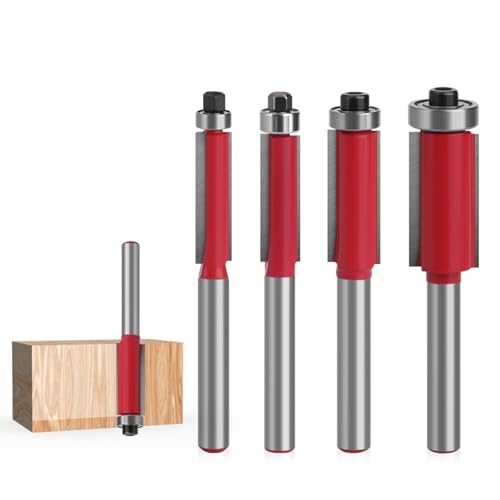 set di 4 fresa per rifilare con cuscinetto, fresa a taglienti diritti per legno rifilare, punta per fresa a filo con gambo da 6mm di pollice, frese professionali per fresatura del legno