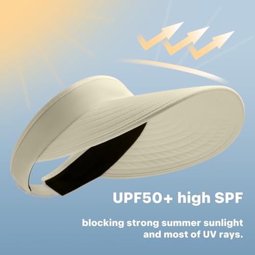 Image of WANDER Sun Visor Hats for Women Wide Brim UV Protection Adjustable Large Golf Beach Cap Packable Travel Sport Visor