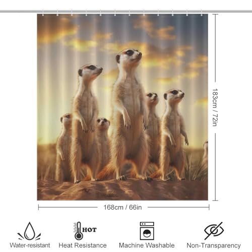 Rideau de douche imperméable Suricate en polyester 168x183cm avec crochets