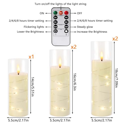 Image of Pack of 5 (D2.2 X H 5 inch 6 inch 7 inch) Ivory Flickering Flameless Candles Battery Operated with Remote, LED Pillar Candles with Realistic Moving Wick for Halloween, Christmas, Home Decor.