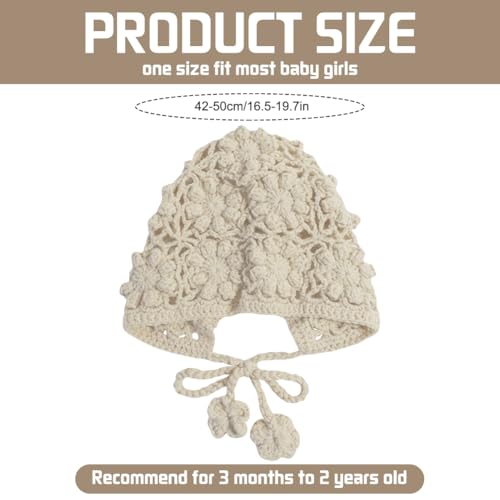 Toddler Girl Beanie Handmade Hollow Crochet Flower Earflap Knit Hats Baby Bonnets with Strap2