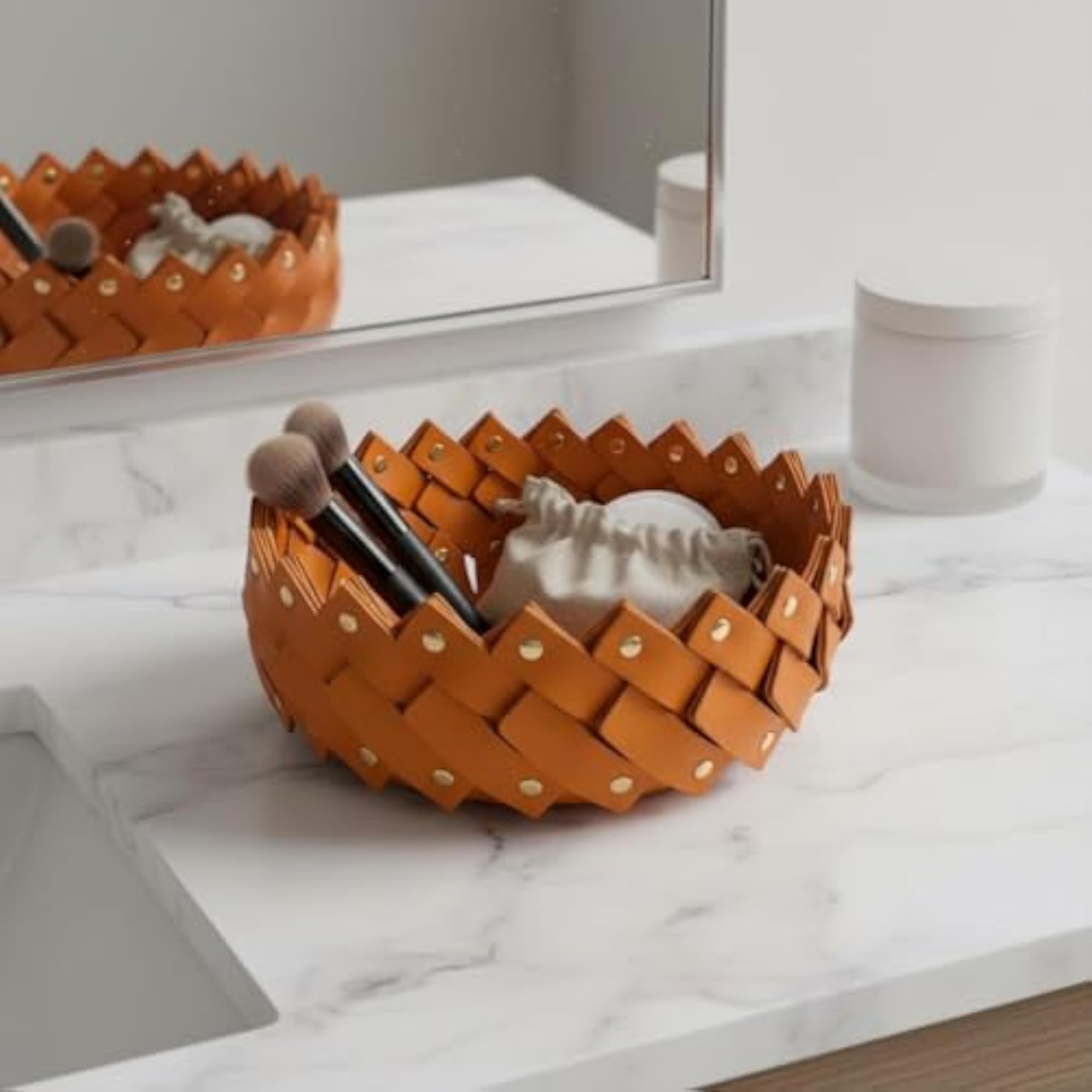 Handwoven Woven Leather Tray, Multi-Purpose Decorative
