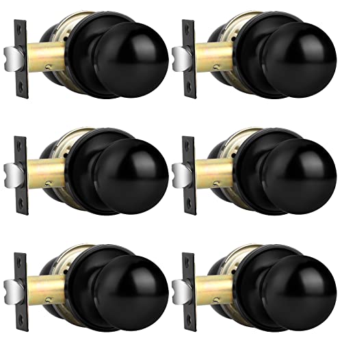 Probrico Matte Balck Ball Passage Door Knobs, Hall/Closet Door Handles, Keyless Non-Locking Interior Door Knobs, 6 Pack