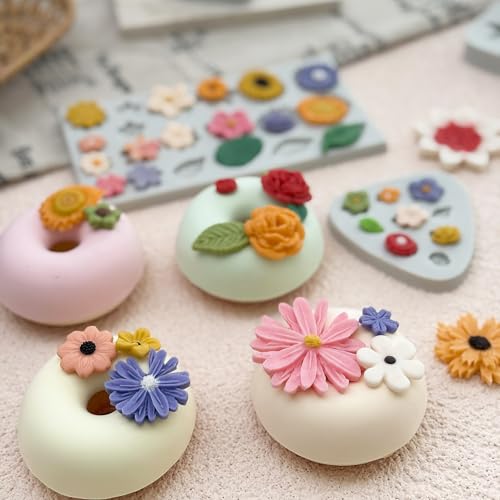 5Pcs Flower Silicone Molds Small Flower Chocolate Mold Daisy Rose Flowers Fondant Molds for Cake Cupcake Decorating Sunflower Leaves Polymer Clay Resin Mold Soap Ice Cube for Baking by LLchunyun - Image 3
