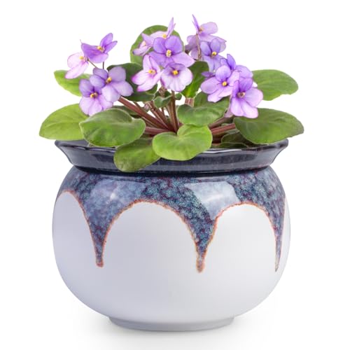African Violet Pots, 6 inch Ceramic Easy Self Watering Plant Pot for Busy Plant Lovers, Automatically Absorb Appropriate Amount of Water, Flower Pot Indoor-Plants Not Included(Red) White-red