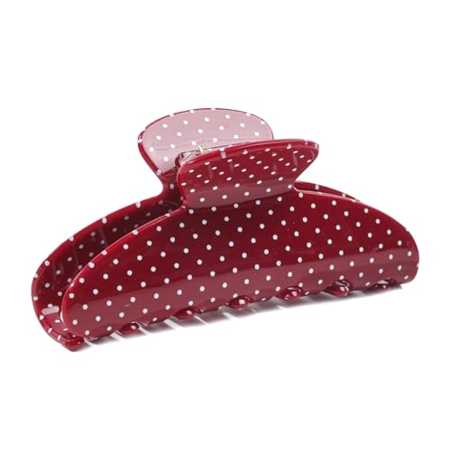 Acetate Hair Claw Clip for Women 3.8-Inch Red Polka Dot Big Hair Clips Strong Hold No Slip Claw Clips for Thick or Thin Hair Includes 2 Black Satin Scrunchies