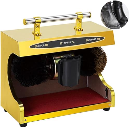 Shoe Polisher Fully Automatic, Electric Shoe Buffer, Shoe Shine Machine, Stainless Steel Dust Removal Polishing Leather Shoe Cleaning Kit for Home Entry Station Hotel Office (Gold)