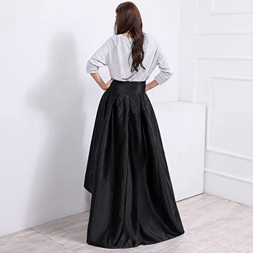 WDPL Maxi High Low Skirt for Women High Waist Satin Zipper Back Cocktail Party Skirts for Girls Black4