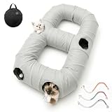 Iriisy Katzentunnel 8-förmiger, Katzenspielzeug mit Hängepompons & Löchern, Pop-Up faltbar, Plus 3 Kauseile mit Katzenminze zur Zahnpflege – für Kitten, Katzen, Kaninchen, Welpen (Grau Velours-Optik)