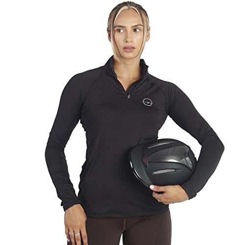 Equestrian Base Layer Ladies Long Sleeve Base Layer Lightweight Horse Riding Equestrian Tops (as8, Alpha, l, Regular, Regular, Standard, Black, Large)
