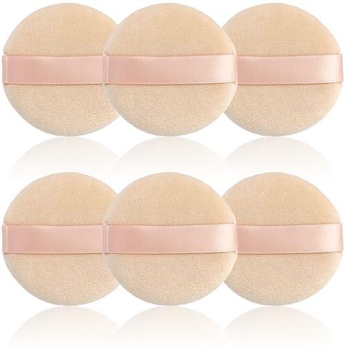 6 borlas para polvos, suaves y redondas, fijadoras para polvos sueltos de 6 cm (2,36 pulgadas) para maquillaje facial y corporal