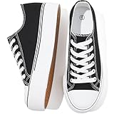 SERNIAL Womens White Platform Sneakers Low Top Platform Shoes Black Canvas Shoes for Women(Black,US8)