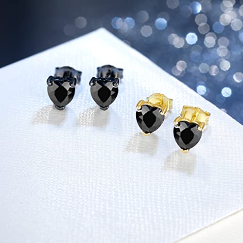 Foruiston 925 Sterling Silver Black Stud Earrings For Women And Men, Solitaire Cubic Zirconia Round & Princess Cut Heart-Shaped, 6Mm (Heart-Shaped, Black Heart) #TOP2