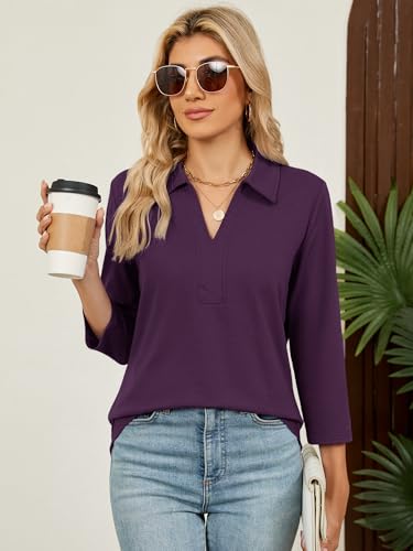 Women's 3/4 Length Sleeve V-Neck Collared Tops Summer Business Casual Work Polo Shirts Fashion Outfits 20253