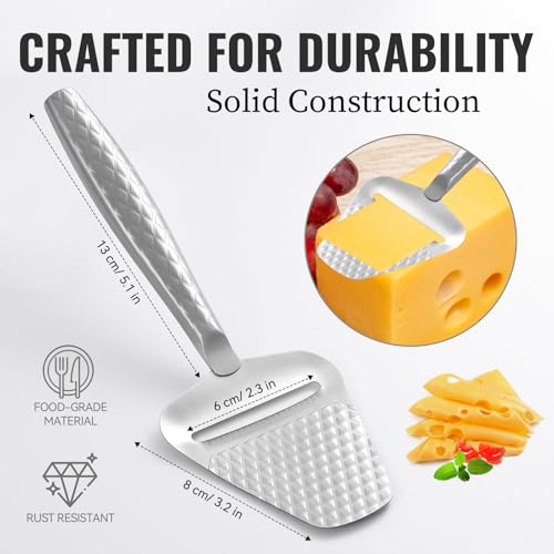 Image of Stainless Steel Cheese Slicer - Effortless Slicing for All Cheeses - Premium Handheld Cheese Cutter - Cheese Plane for Block Cheese - Quilted Pattern Reduces Resistance, Non-Stick & Ergonomic Grip