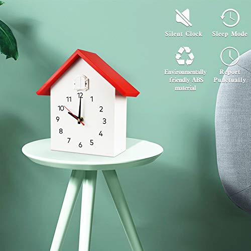 Keypower Cuckoo Clock Cuckoo Wall Clock,Cuckoo Bird Voices Call, Design Clock Pendulum, With Timed Alarm Clock,Bird House, Wall Art Home Living Room Kitchen Office Decoration (Red&White) #TOP3