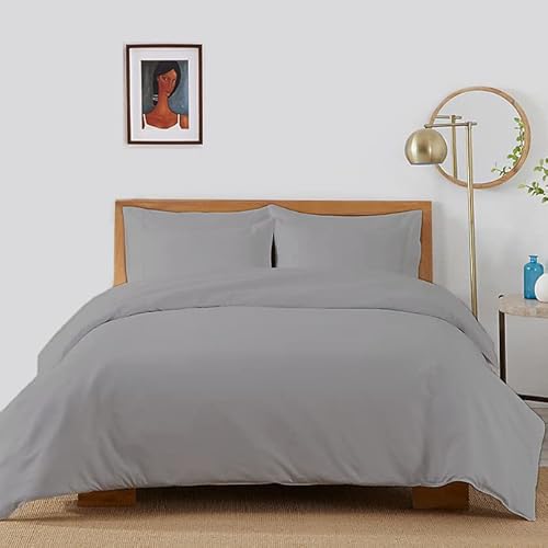 Dazzle Collection® Parure de lit unie avec housse de couette et taies d'oreiller assorties - 100 % polycoton - Facile d'entretien - Taille britannique - Taille simple - Argenté Cover