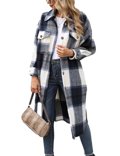 Himosyber Women's Plaid Lapel Wool Shacket Coat
